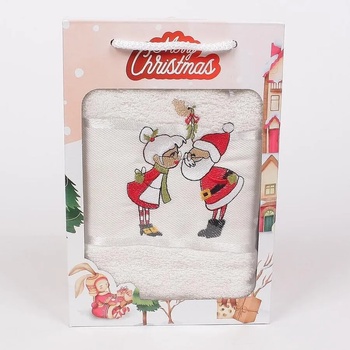 Image 1 of Хавлиена кърпа в мръсно бяло с Дядо и Баба Коледа