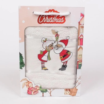 Хавлиена кърпа в мръсно бяло с Дядо и Баба Коледа