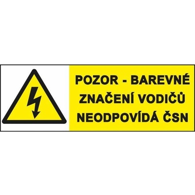 Pozor - barevné značení vodičů neodpovídá ČSN, Fólie 21 x 7,4 cm