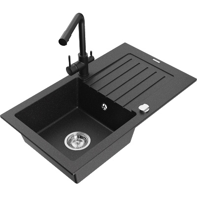 Mexen Pablo гранитна мивка с 1 отделение с отцедник и кухненски кран Duero, (6510-73-671600-70)