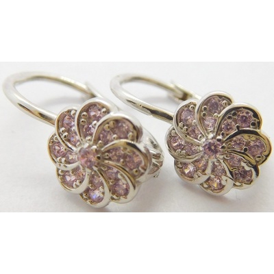 Klenoty Budín dámské zlaté náušnice v bílém zlatě s růženíny a zirkony H720