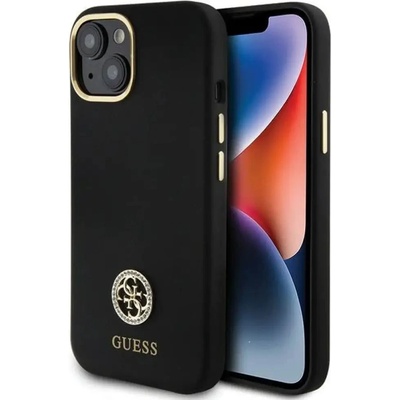 GUESS Силиконов 4G калъф Guess Logo Strass за iPhone 15 - черен (3666339148485)