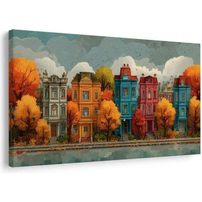 Obraz podzimní barevné fasády domů - 30x20