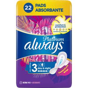 Always Дамски превръзки Platinum Day&Night, 22 бр (2122589)