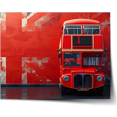 Sablio Plagát Červený poschodový autobus Vlajka - 90x60 cm