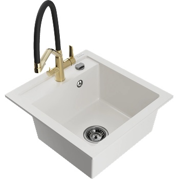 Mexen Vito кухненска мивка от гранит с 1 отделение и кухненски смесител Duo, бял - 6503-20-671701-57-B (6503-20-671701-57-B)