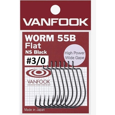 Vanfook Offesetové Worm 55B Flat NS Black veľ.3 5ks