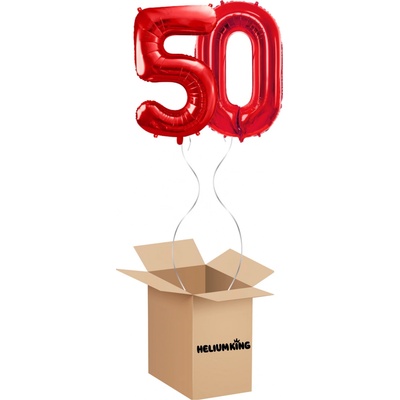 HeliumKing Balónový box Narodeninové číslo 50 červený 86 cm