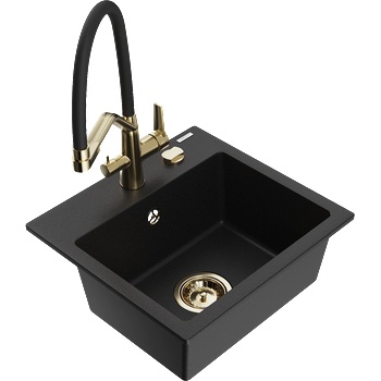 Mexen Milo гранитна мивка с 1 отделение и кухненски смесител Duo, черен - 6505-77-671701-57-G (6505-77-671701-57-G)