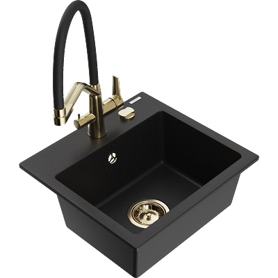 Mexen Milo гранитна мивка с 1 отделение и кухненски смесител Duo, черен - 6505-77-671701-57-G (6505-77-671701-57-G)