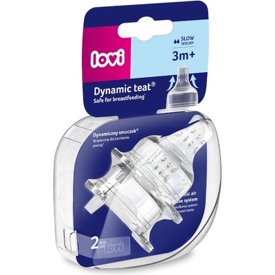 Lovi Силиконов биберон Lovi - Dynamic Slow 3m+, 2 броя (18/750)