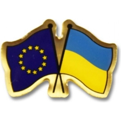 Odznak (pins) tlačený 22mm vlajka EÚ + Ukrajina - farebný