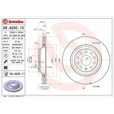 BREMBO brzdový kotúč 09.A200.11, súprava 2 ks