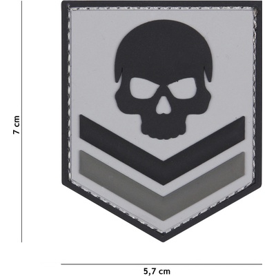 Gumová nášivka 101 Inc Belgium Skull - sivá