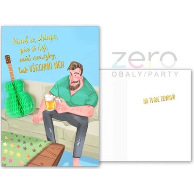 Přání s textem narozeninové 3D + obálka - kytara