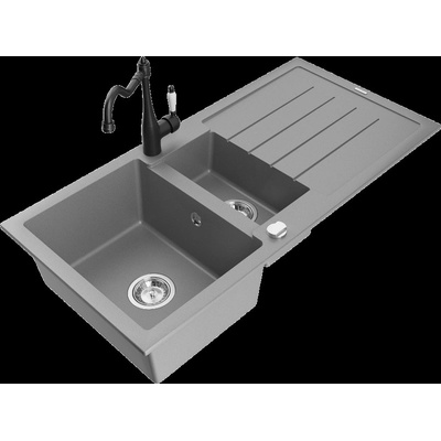 Andres гранитна мивка с 1, 5 камери с отцедник и кухненски смесител Carla, сив - 6515-71-670700-70 (6515-71-670700-70)