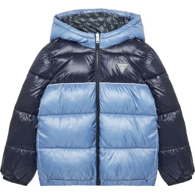 GUESS Двуцветно яке в светло и тъмно синьо за момче с несваляема качулка и лого Guess