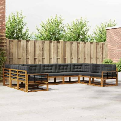 vidaXL Комплект дивани за открито 9 pcs Натурален и Антрацит (3368180)