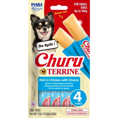 Inaba Foods Dog Churu Terrine - Лакомство за кучета, фин крем с Пиле и Сирене, 4 броя х 15 грама, Япония EUD523