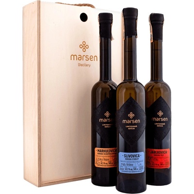 Marsen Marhuľovica a Slivovica a Jablkovica 42,3% 3 x 0,5 l (drevená kazeta)