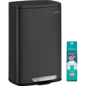 SONGMICS kitchen rubbish bin, 50 liters, waste bin, pedal bin, with lid, soft close, foot pedal, steel, inner bin, black LTB050B02 (LTB050B02)