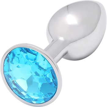 Sunfo - метален анален плъг със светлосин камък (сребрист)