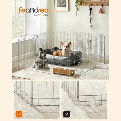 FEANDREA Prenosný skladací výbeh pre králiky 8 dielov 122 x 122 x 61 cm strieborná