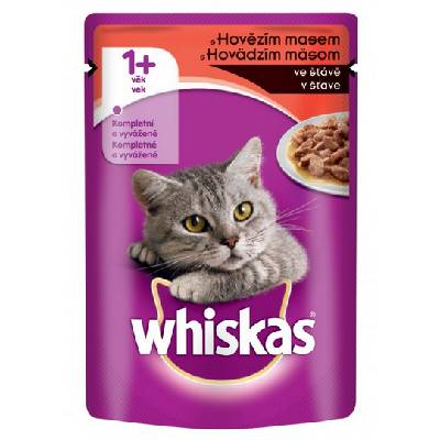 WHISKAS kapsička pre mačky s hovädzím mäsom v šťave 28x85g