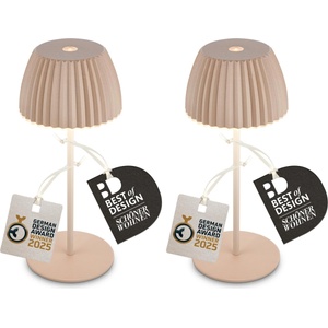 Briloner - 2-piece set of Riffle Mini LED table lamps - IP44 with light edge - 8.5x20 cm - German Design Award Winner 2025 - Beige - 7685021 (7685021)