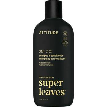 Attitude Pánský šampon a kondicionér pro objem 2v1 Super Leaves Amber & Citrus 415 ml