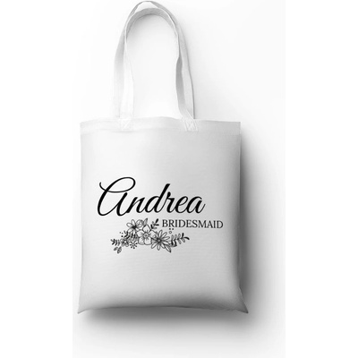Personal plátená taška s potlačou Bridesmaid biela