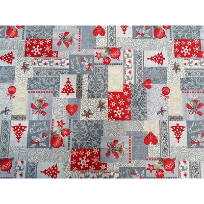 Dekoračná látka PATCHWORK vianočné šedý šírka 140 cm