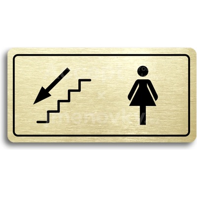 ACCEPT Piktogram WC ŽENY VLEVO DOLŮ - zlatá tabulka - černý tisk