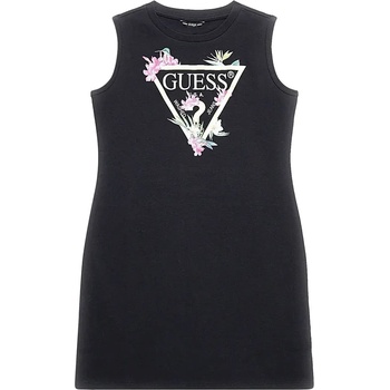 Guess Спортна рокля за момиче в черно с бяло лого Guess и цветя