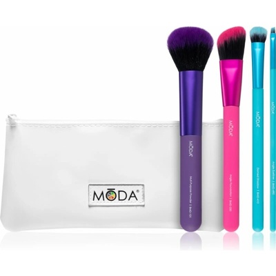 Royal and Langnickel MŌDA® PRO Multi-Purpose Powder štetec na púder 1 ks + Angle Foundation plochý štetec na make-up 1 ks + Domed Shadow štetec na očné tiene 1 ks + Angle Liner štetec na očné linky 1