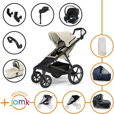 Thule Set 11v1 Urban Glide 4-wheel Soft beige 2024+vanička Soft beige+JOMK príslušenstvo+autosedačka Cybex+ISOFIX základňa+..