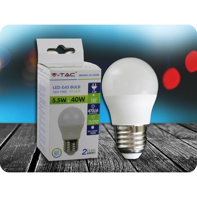 V-TAC LED žiarovka E27 G45 5,5W studená biela