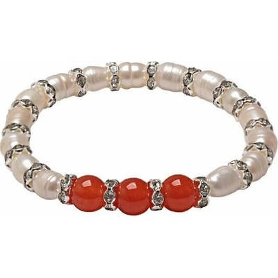 Nefertitis Dámský perlový náramek s karneolem 8 mm NF64156 obvod cca 16 až 21 cm