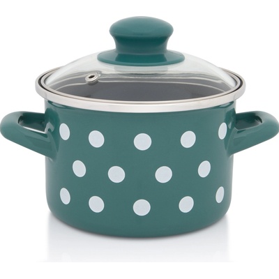 Metalac Zelený puntík Hrnec se skl. poklicí 14 cm 1,5 l černý vnitřek