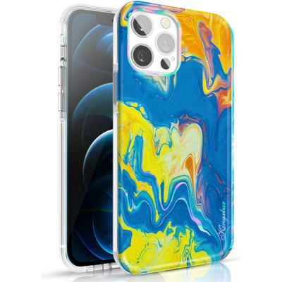 Kingxbar Калъф Kingxbar Watercolor Series, за iPhone 12 Pro / iPhone 12, син, жълт