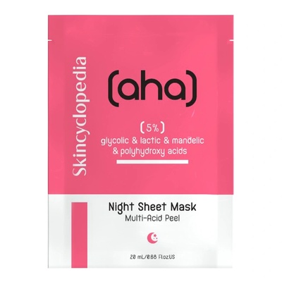 Skincyclopedia Нощна пилинг лист маска за лице с гликолова, млечна, бадемова и полихидрокси киселини 20ml (c-3770040)