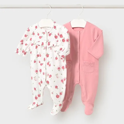 Mayoral Сет 2 гащеризона дълъг ръкав в розово и бяло за новородено момиче Mayoral