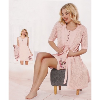 Нежен комплект от халат и нощница в розово с мече