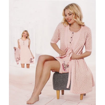 Нежен комплект от халат и нощница в розово с мече