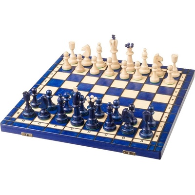 Drevený šach Dámsky gambit modré