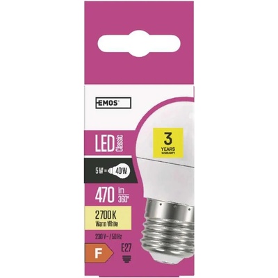 Emos úsporná žárovka LED Classic 6W =40W , patice E27, Mini Globe, teplá bílá