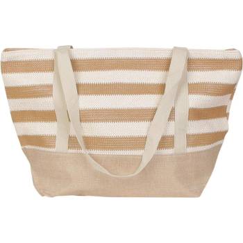 Раирана плажна чанта в кафяво и бяло