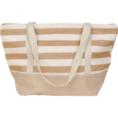Раирана плажна чанта в кафяво и бяло