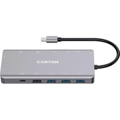 CANYON DS-12, 13 in 1 USB C hub, with 2*HDMI, 3*USB3.0: support max. 5Gbps, 1*USB2.0: support max. 480Mbps, 1*PD: support max 100W PD, 1*VGA, 1* Type C data, 1*Glgabit Ethernet, 1*3.5mm audio (CNS-TDS12)