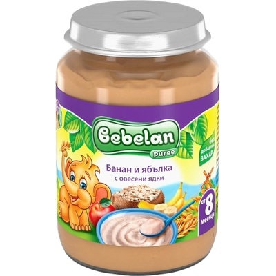 Bebelan Безмлечна каша Bebelan Puree - Банан и ябълки с овесени ядки, 190 g (4435)